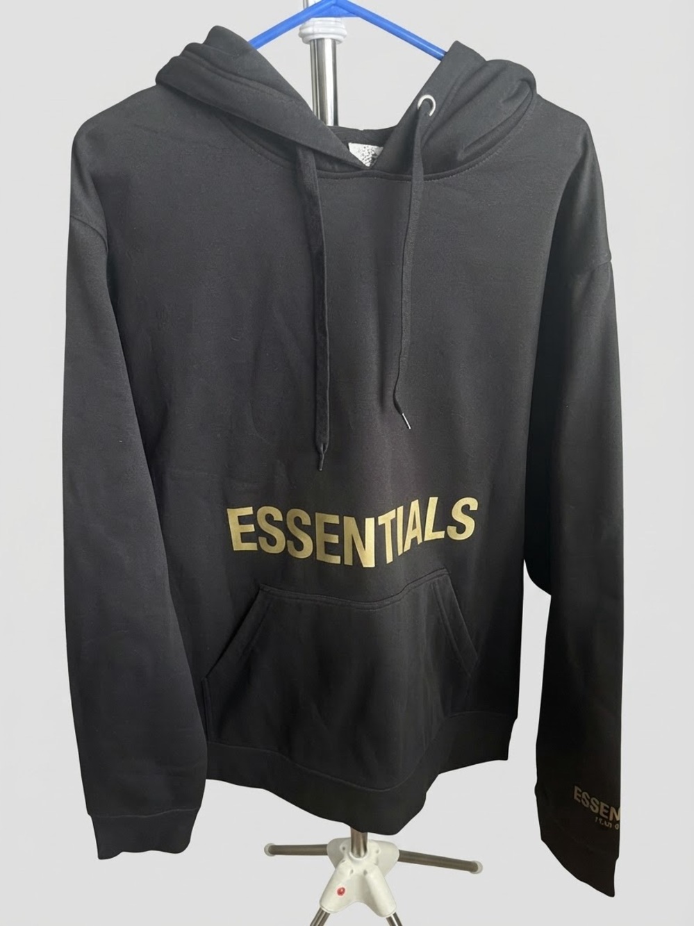 Custom "Essentials" Graphic Hoodie - Black & Gold - Size Large